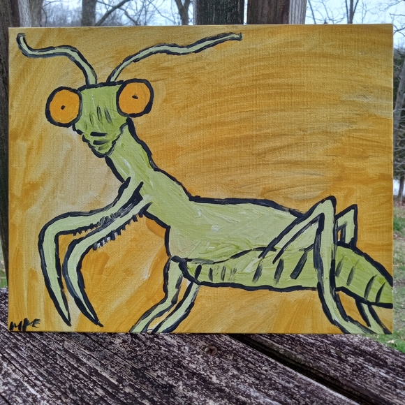 Original Folk Art Painting Praying Mantis - Picture 5 of 5